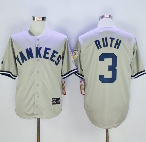 Mitchell And Ness 75TH Yankees #3 Babe Ruth Grey Throwback Stitched MLB Jersey - Click Image to Close